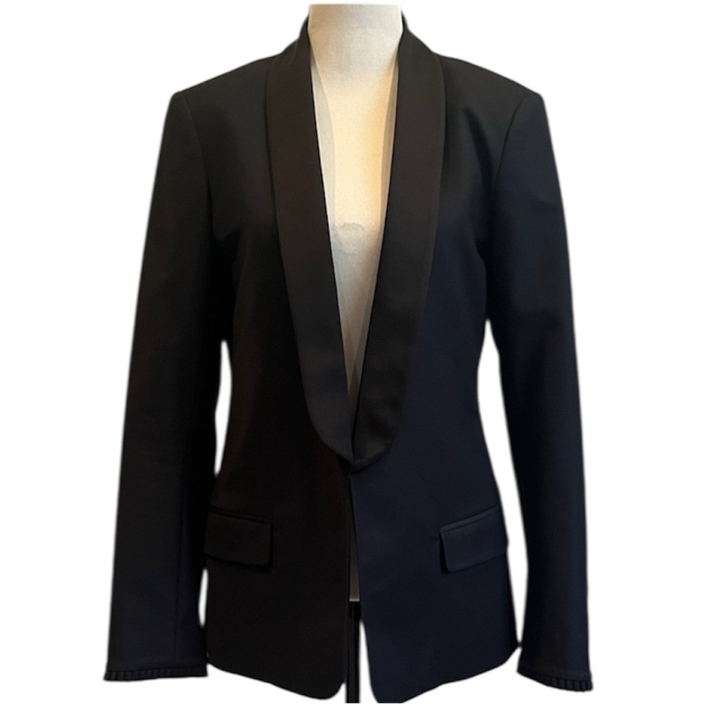 Joie Black Tuxedo Jacket Blazer Size 8 NWOT Ruffle Trim Sleeve Elegant Classic